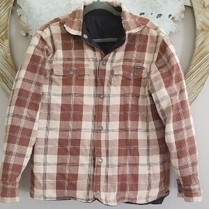 Plaid Lightweight Shirt Jacket in Brown and Cream